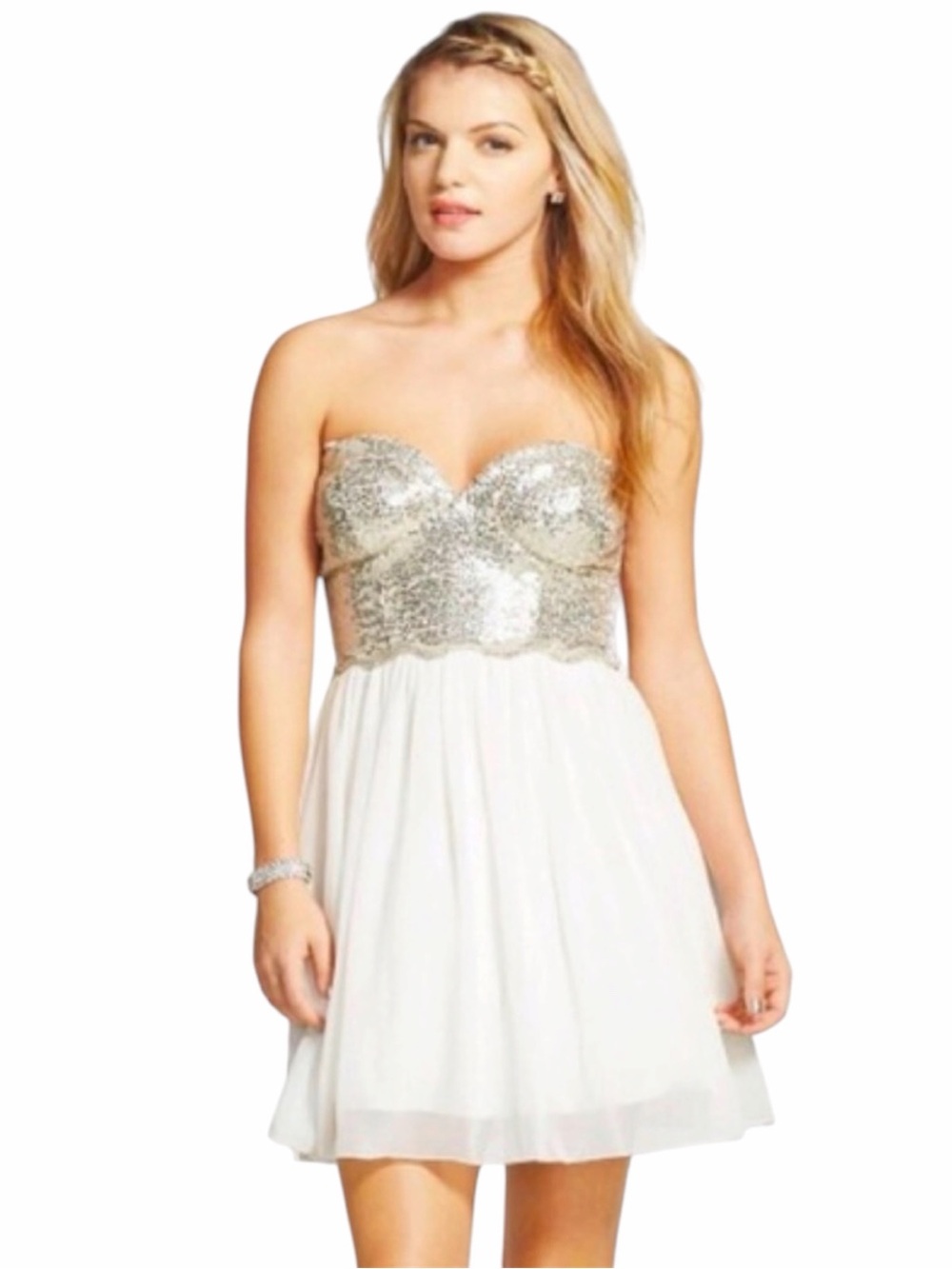 Sequin Seetheart Neckline Strapless Dress Size 3 - Picture 1 of 5